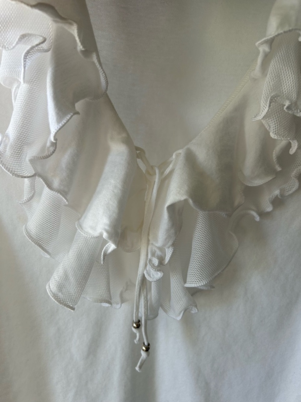 Chaps White Ruffle V-Neck Blouse - Picture 7 of 8